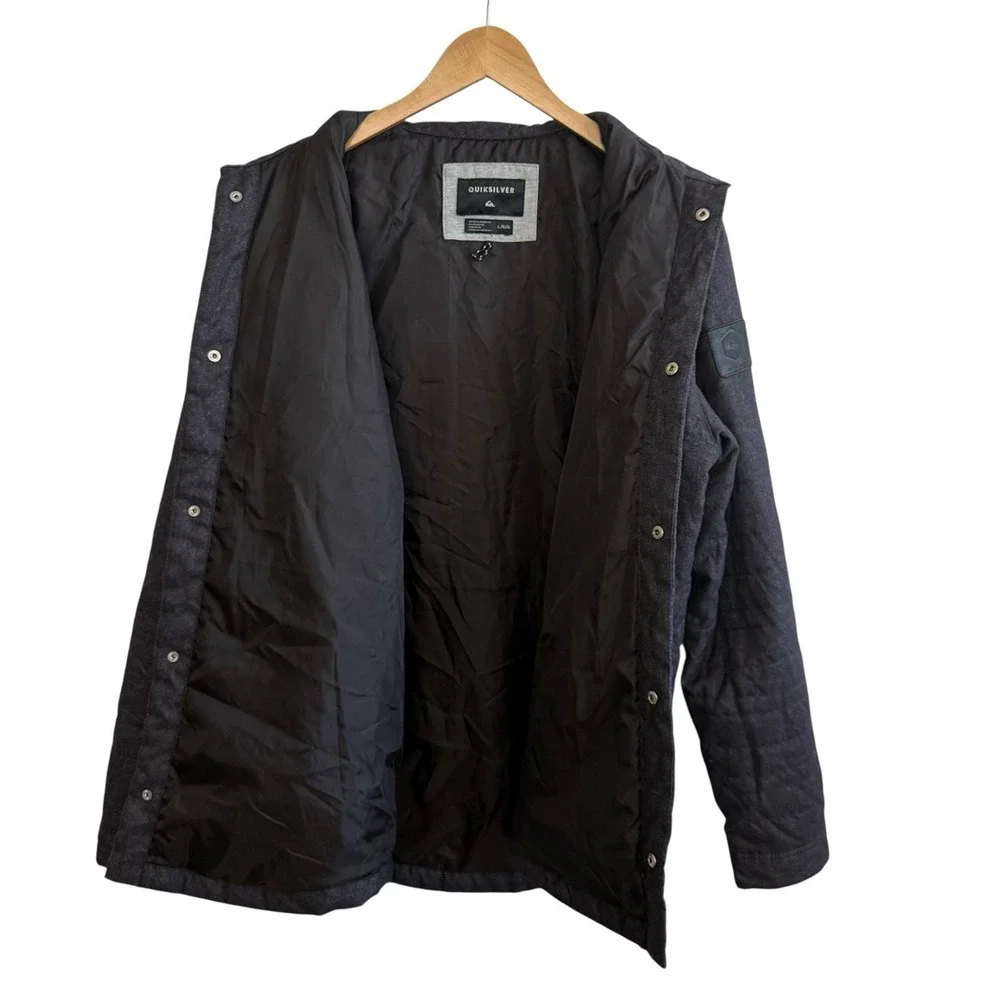 Quiksilver Black Button Up Puffed Quilted‎ Jacket w/ Pockets Men Size Large #433